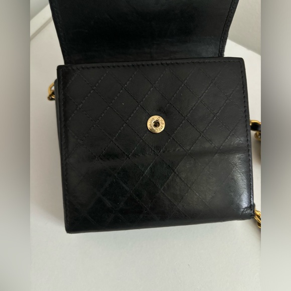 Chanel Camelia  Black VTG  Mini Trifold Wallet On A Chain Gold Adjustable Chain - Picture 8 of 13